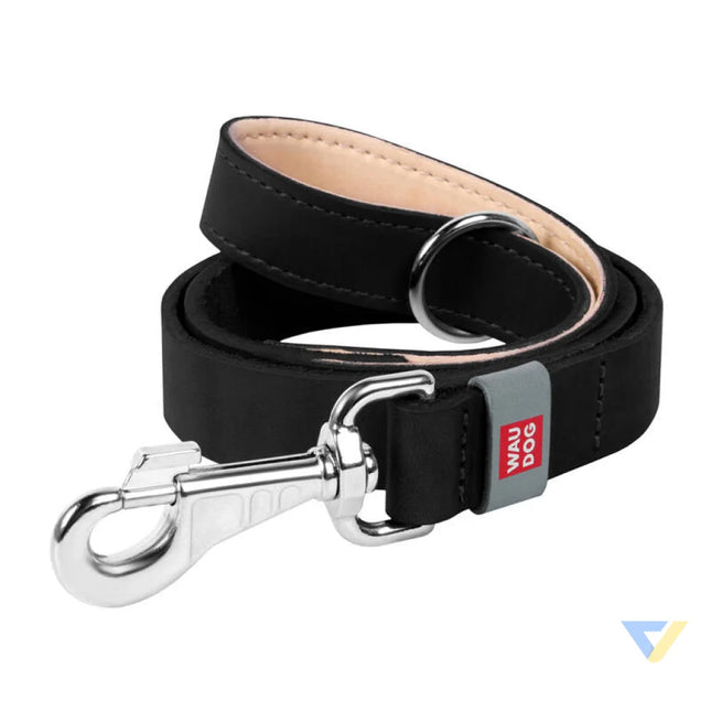 WAUDOG natural leather dog leash 20 mm wide 122 cm long Black Walking and transportation