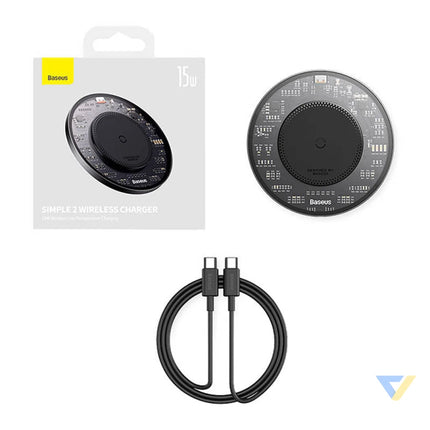 Wireless Qi inductive charger Baseus Simple 2 15W with USB C to USB C cable (black) Wireless chargers