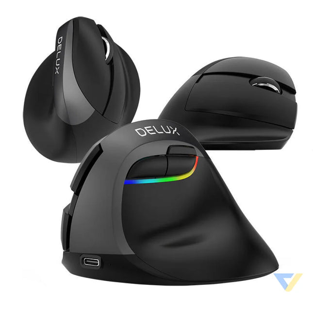 Wireless Vertical Mouse Delux M618Mini BT + 2.4G RGB 4000DPI (Iron Gray) Vertical mice