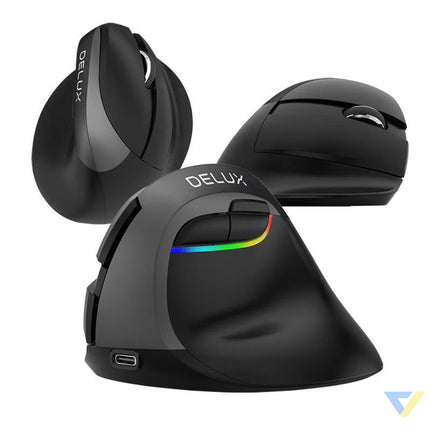 Wireless Vertical Mouse Delux M618Mini BT + 2.4G RGB 4000DPI (Iron Gray) Vertical mice